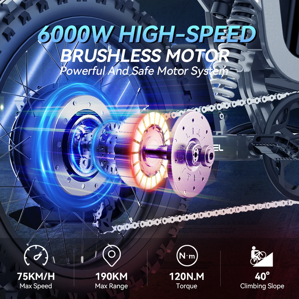 R19 Electric Bike Motorcycles 72V 40AH Lithium Battery Adult Mountain Ebike 9000W Mountain Electric men's Moped Road E trucks - Image 5