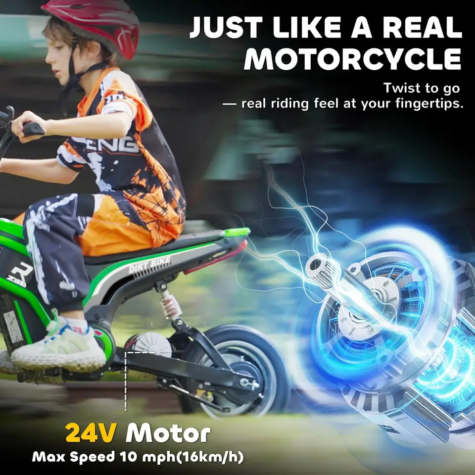 Electric Dirt Bike with Twist Grip Throttle, 24V 350W Off-Road Electric Motorcycle, Up to 15 MPH with Brake, Music Horn, R - Image 4
