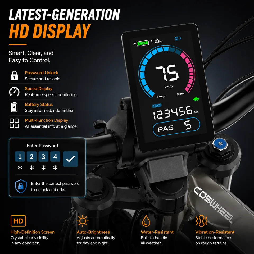 Electric Bike 72V 40AH Battery Ebike New 9000W Peak Electric Bicycle Off-road E Bike Adult Max96km/h Mountain Electric Dirt Bike - Image 3