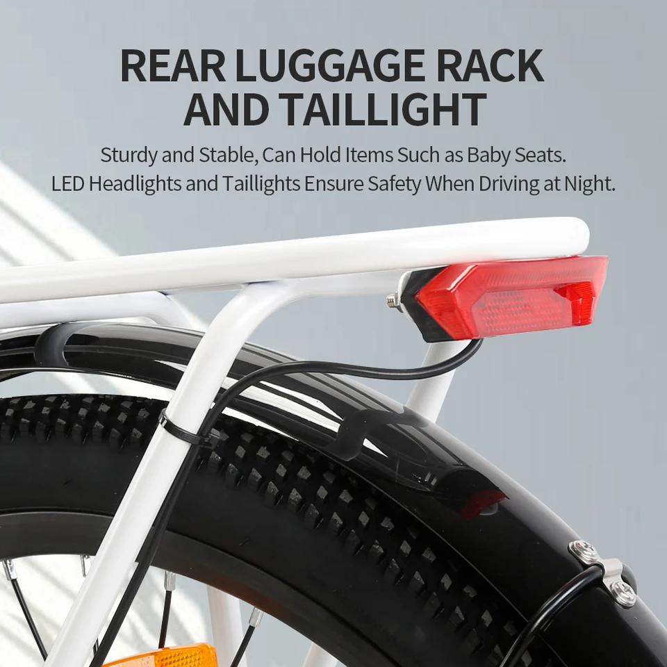 Electric Bicycle 26" 250W Motor 7S Removable Li-Battery Pedal Assist with Basket Luggage Rack Urban Unisex City Commuter E-bike - Image 3