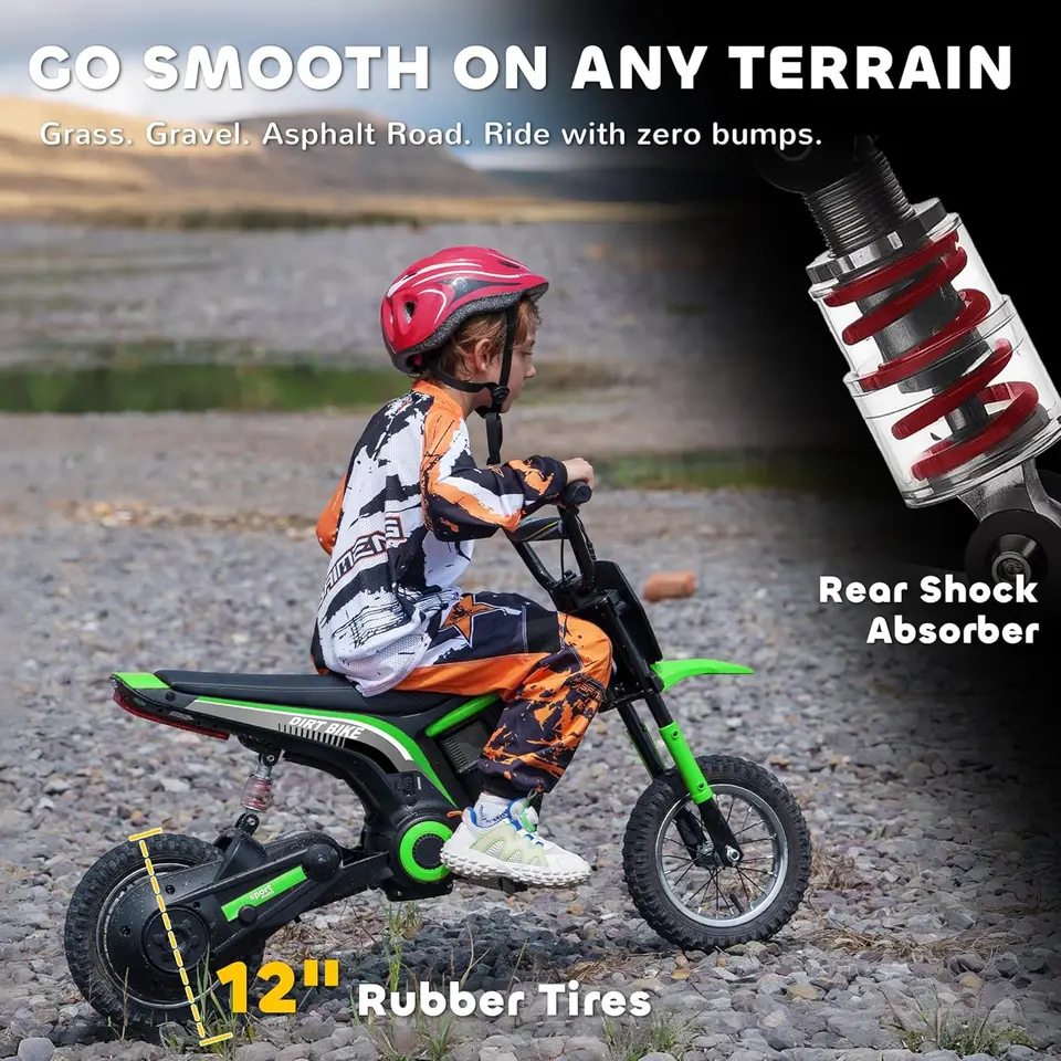 Electric Dirt Bike with Twist Grip Throttle, 24V 350W Off-Road Electric Motorcycle, Up to 15 MPH with Brake, Music Horn, R - Image 6