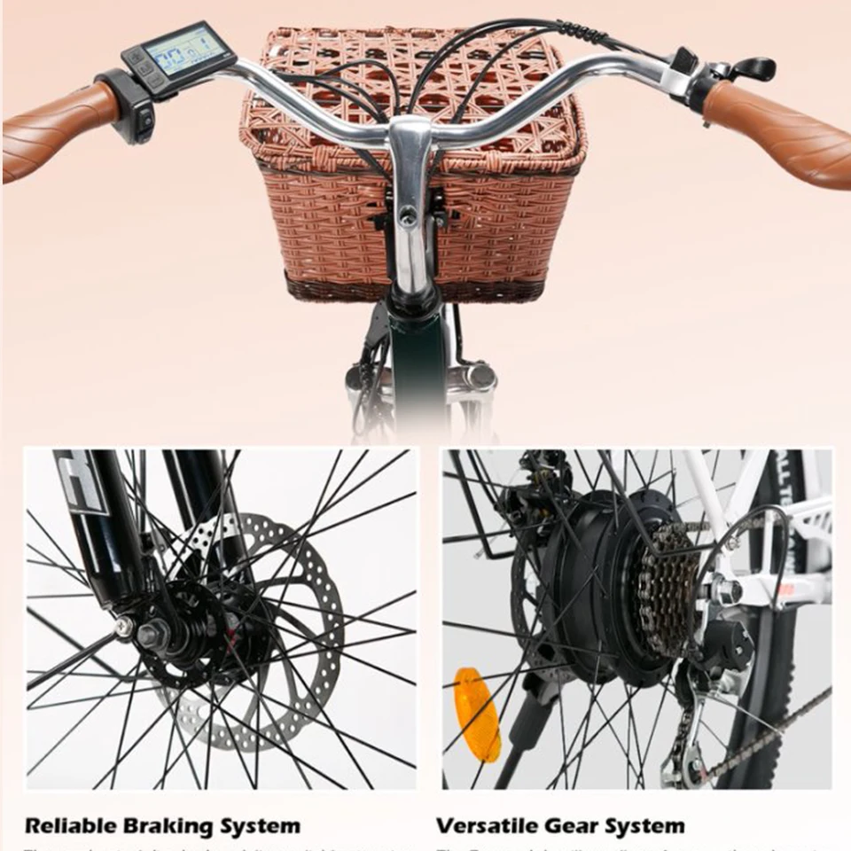 Women's Ebike Electric Bicycle 26" 250W Motor City Ebike Pedelec with Bicycle Basket Cup Holder Sports Entertainment Cycling - Image 2