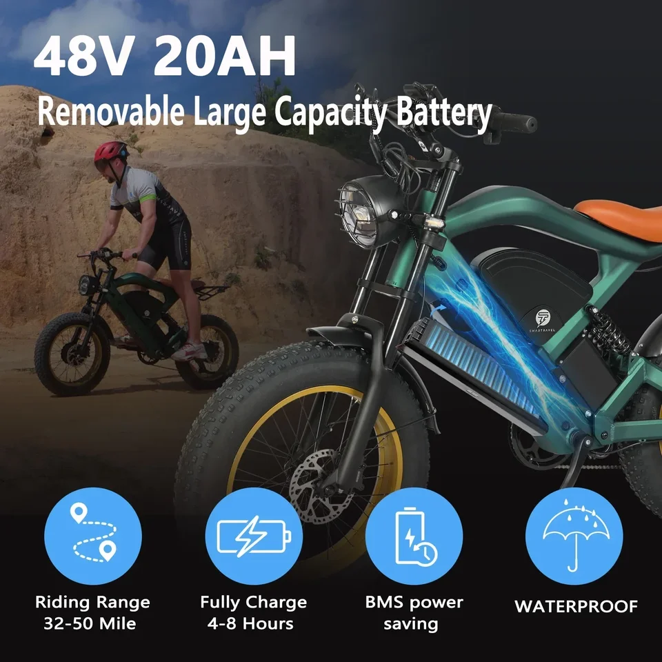 All-terrain Electric Bike3000W Motor 52V50AH Battery 20*4.0 Tire Mountain E-bicycle 45KM/H Urban E-bicycle Electric motorcycle - Image 6