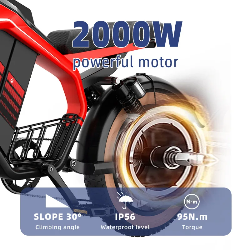 Retro Electric Motorcycle 2000W 52V 40AH Electric Motorcycle 20*40 Fat Tire Mountain Electric Bike Adult Off-Road Bicycle - Image 3