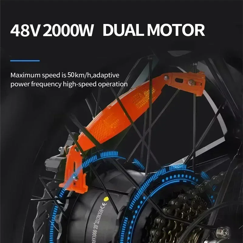 Electric Bicycle New H20 Pro Mountain 2000W 48V 23AH Powerful Dual motor Snow Electric Bike 20inch*4.0 Fat Tyre Foldable Ebike - Image 3