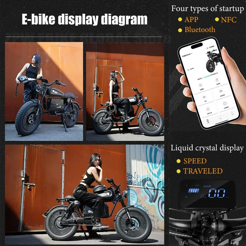 Electric Bike 3000W 60V45AH Black Warrior Motorbikes 20inch Fat Tyre Adult Road Hydraulic brake E-bike Adult Road Electric Bike - Image 6