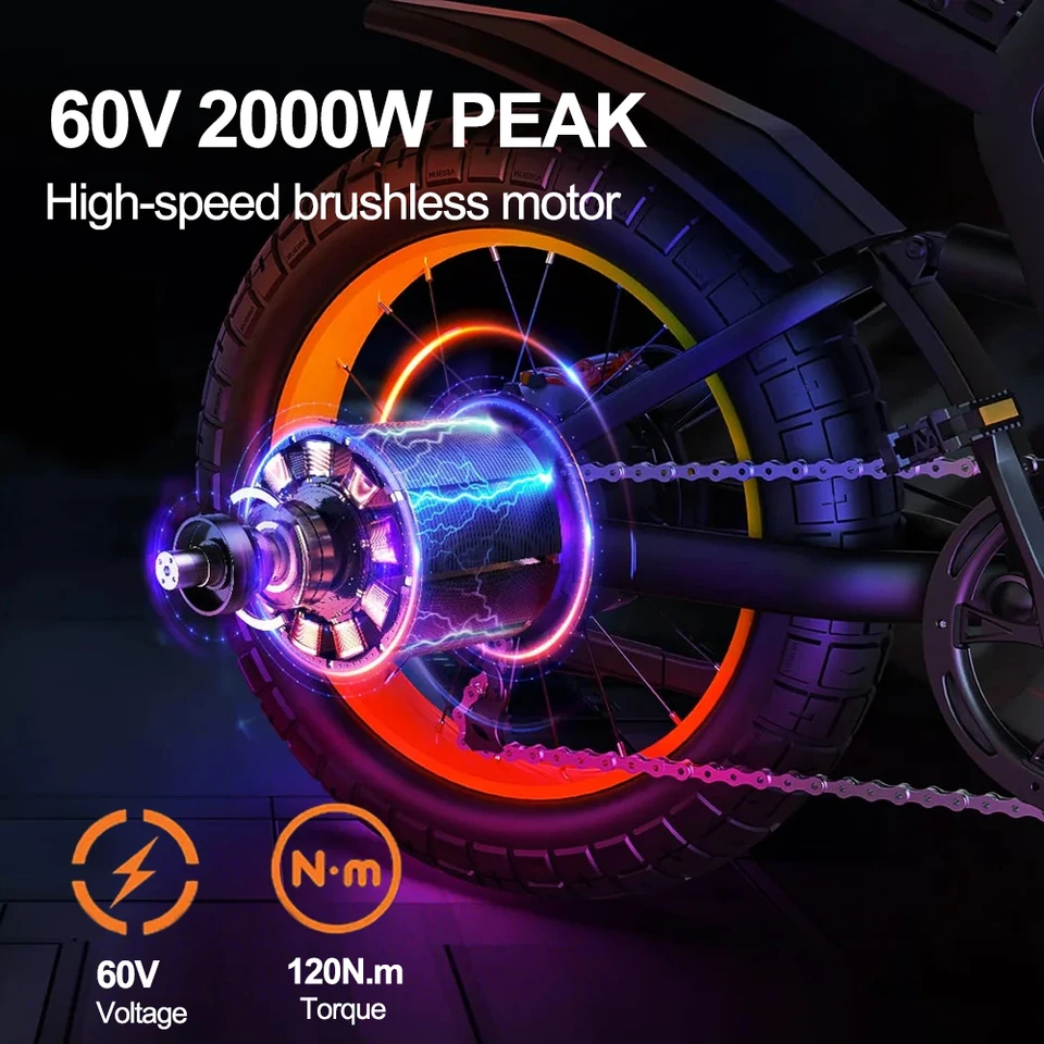 Electric Mountian Bike GT20 Max Electric Bike for Adult 2000W 60V Off-Road Motorcycle Dual Motors E-Mountain Bike Speed 70Km/h - Image 6