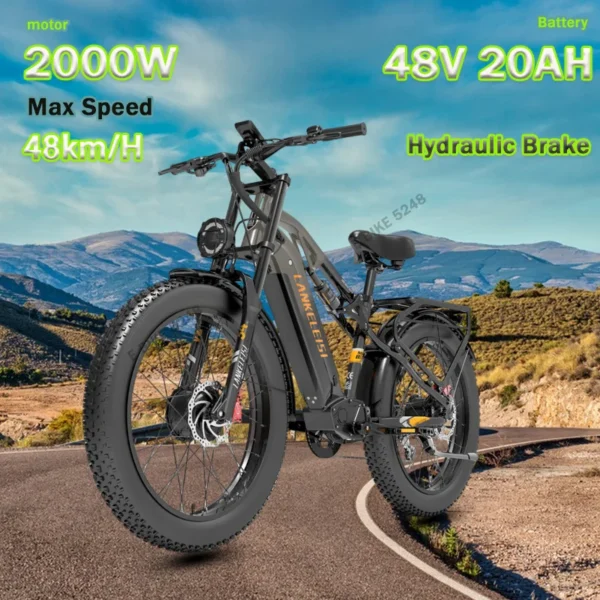 Electric Bike LANKELEISI MG800MAX 2000W 48V 20AH Dual Motor Samsung Battery 26*4.0 Inch Fat Tire Electric Bicycle Mountain Ebike