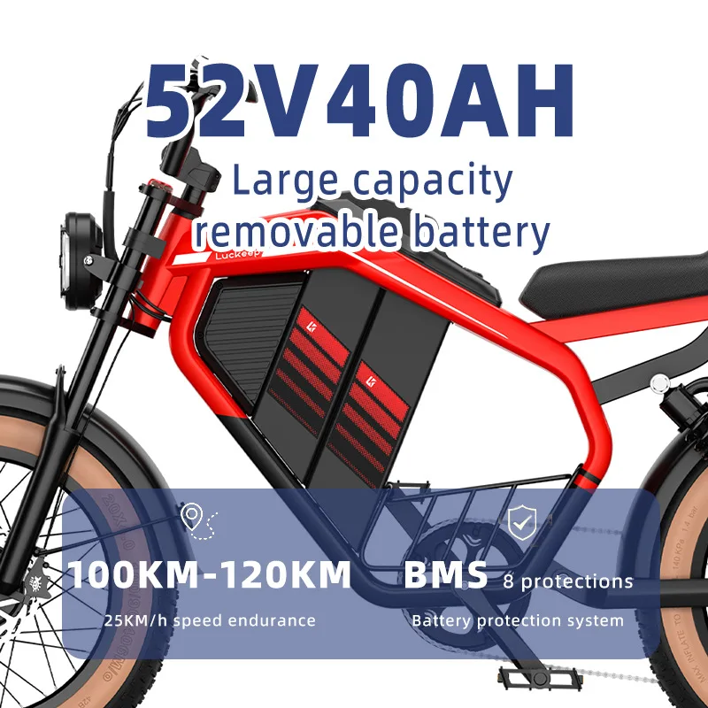 Retro Electric Motorcycle 2000W 52V 40AH Electric Motorcycle 20*40 Fat Tire Mountain Electric Bike Adult Off-Road Bicycle - Image 4