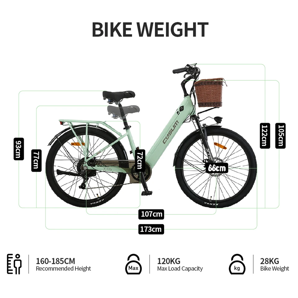 Electric Bicycle 26" 250W Motor 7S Removable Li-Battery Pedal Assist with Basket Luggage Rack Urban Unisex City Commuter E-bike - Image 6