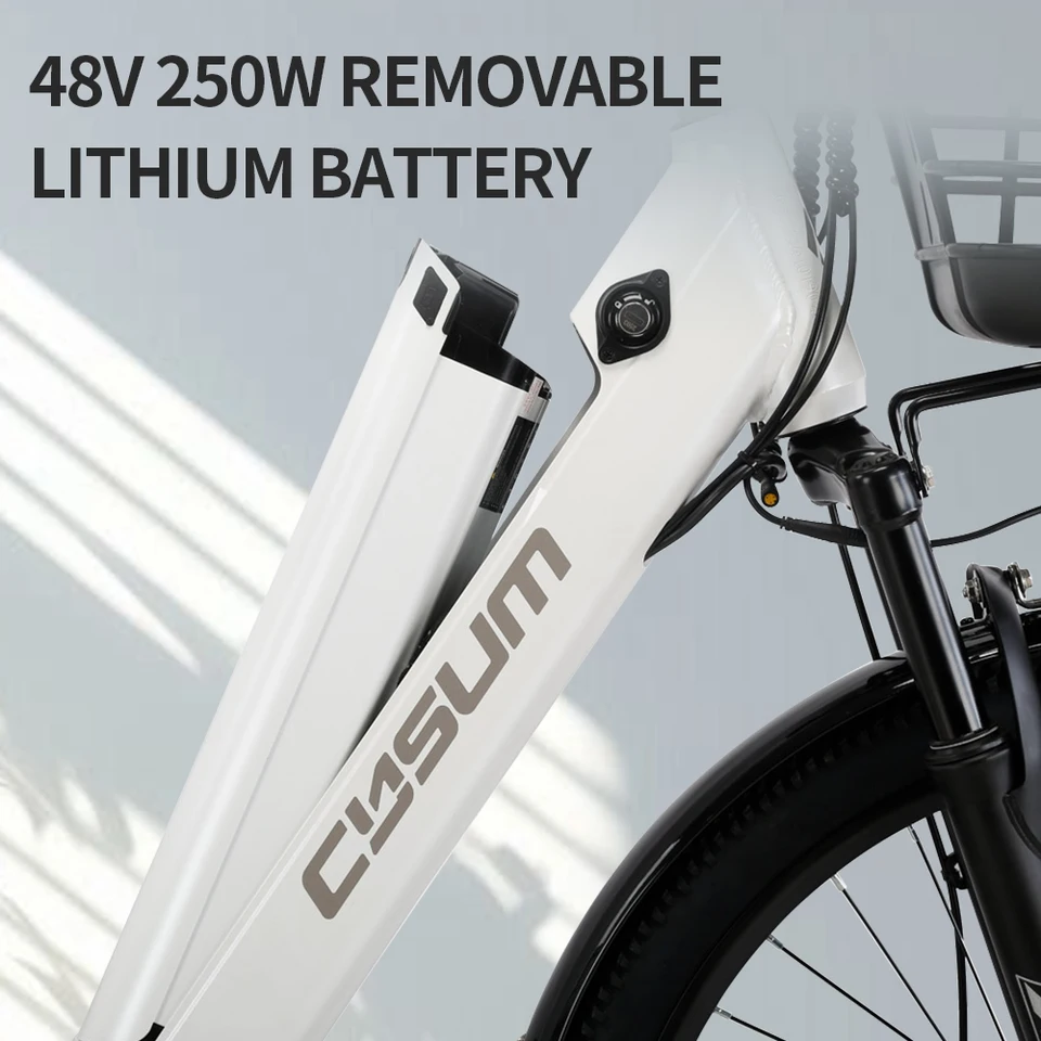 Electric Bicycle 26" 250W Motor 7S Removable Li-Battery Pedal Assist with Basket Luggage Rack Urban Unisex City Commuter E-bike - Image 4