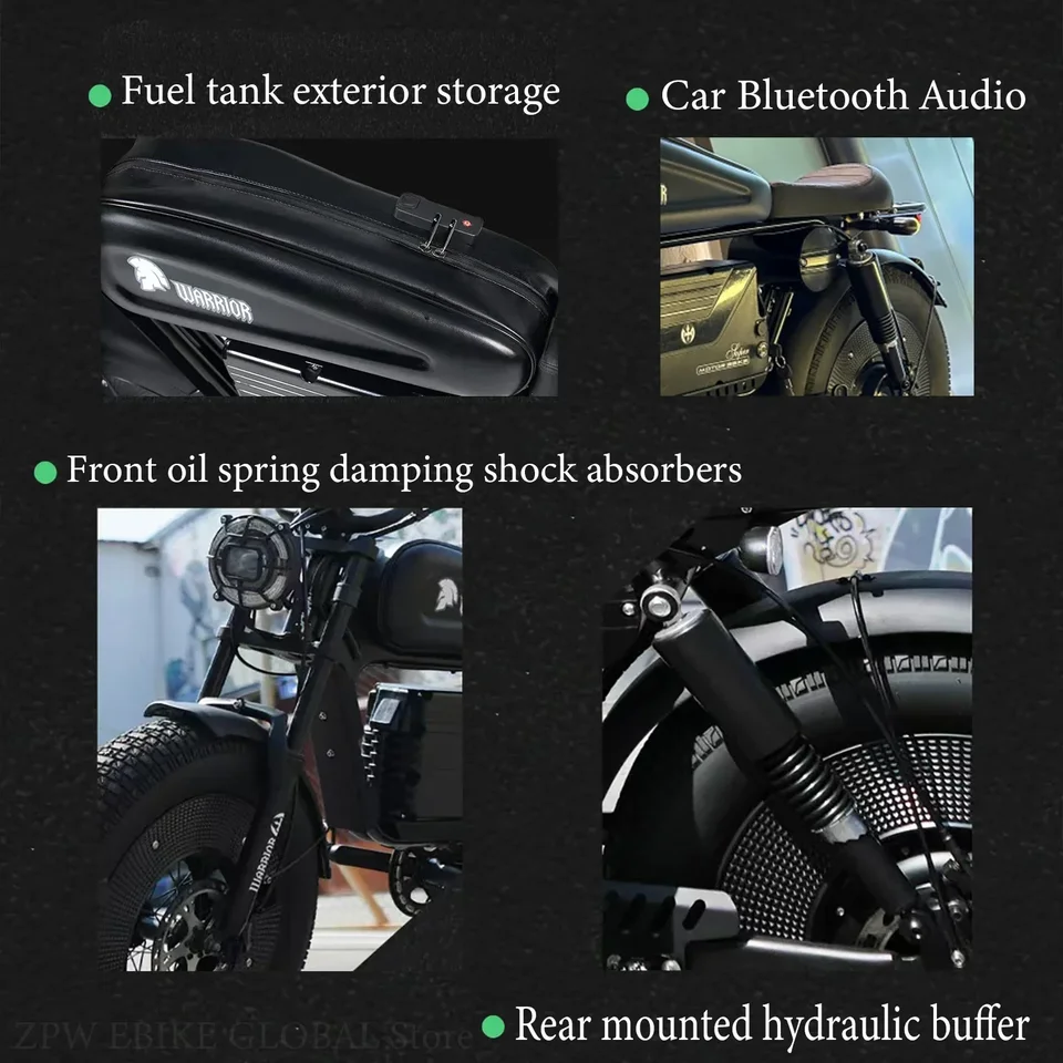 Electric Bike 3000W 60V45AH Black Warrior Motorbikes 20inch Fat Tyre Adult Road Hydraulic brake E-bike Adult Road Electric Bike - Image 4