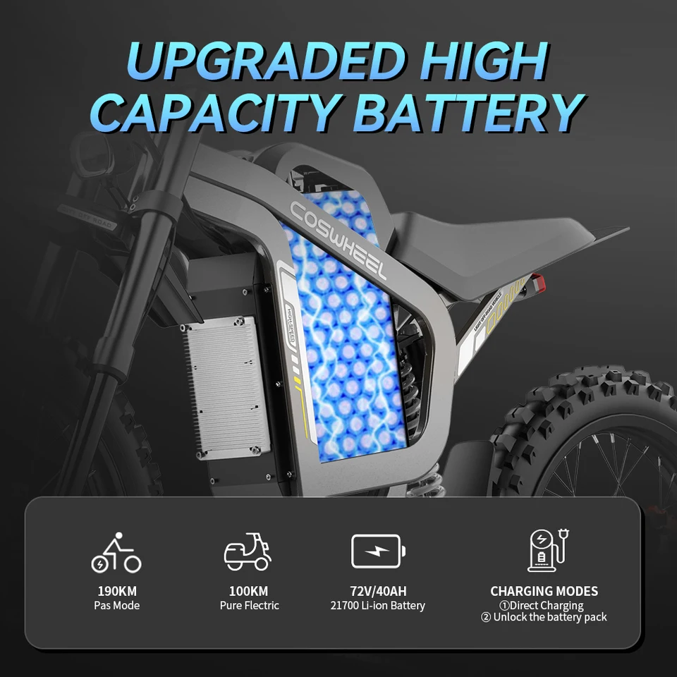 SLDBK R19 Electric Dirt Bike High Power 6000W Adult Electric Motorcycle 72V40Ah Battery Off-Road E-bike Use 85kmh Mountain EBike - Image 4