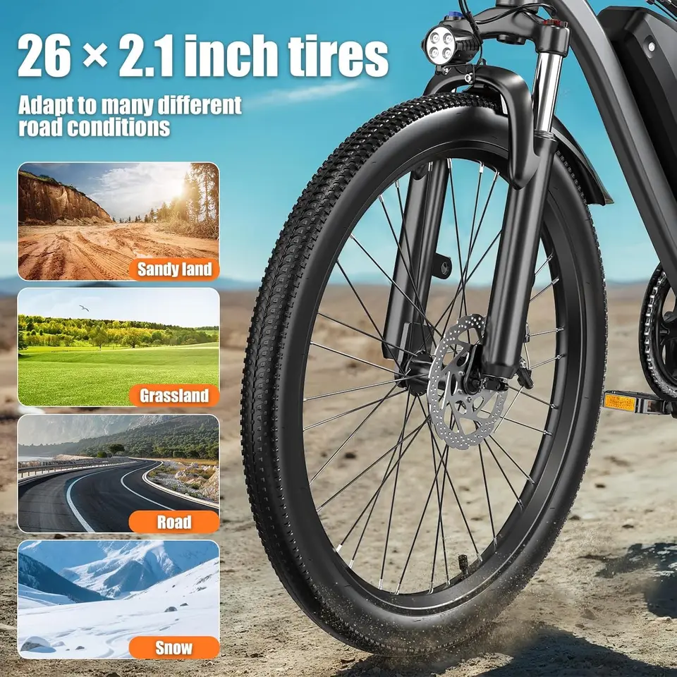 Electric Bike for Adults, 26" Commuter Ebikes with 5-Level Pedal Assist & 7 Speed Gears, 25MPH, 720W Motor, 375Wh Battery, 50 Mi - Image 6