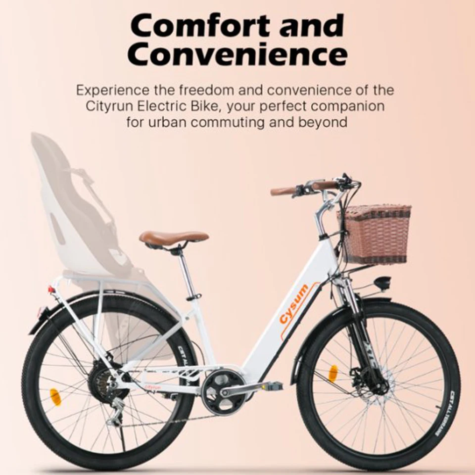 Women's Ebike Electric Bicycle 26" 250W Motor City Ebike Pedelec with Bicycle Basket Cup Holder Sports Entertainment Cycling - Image 3