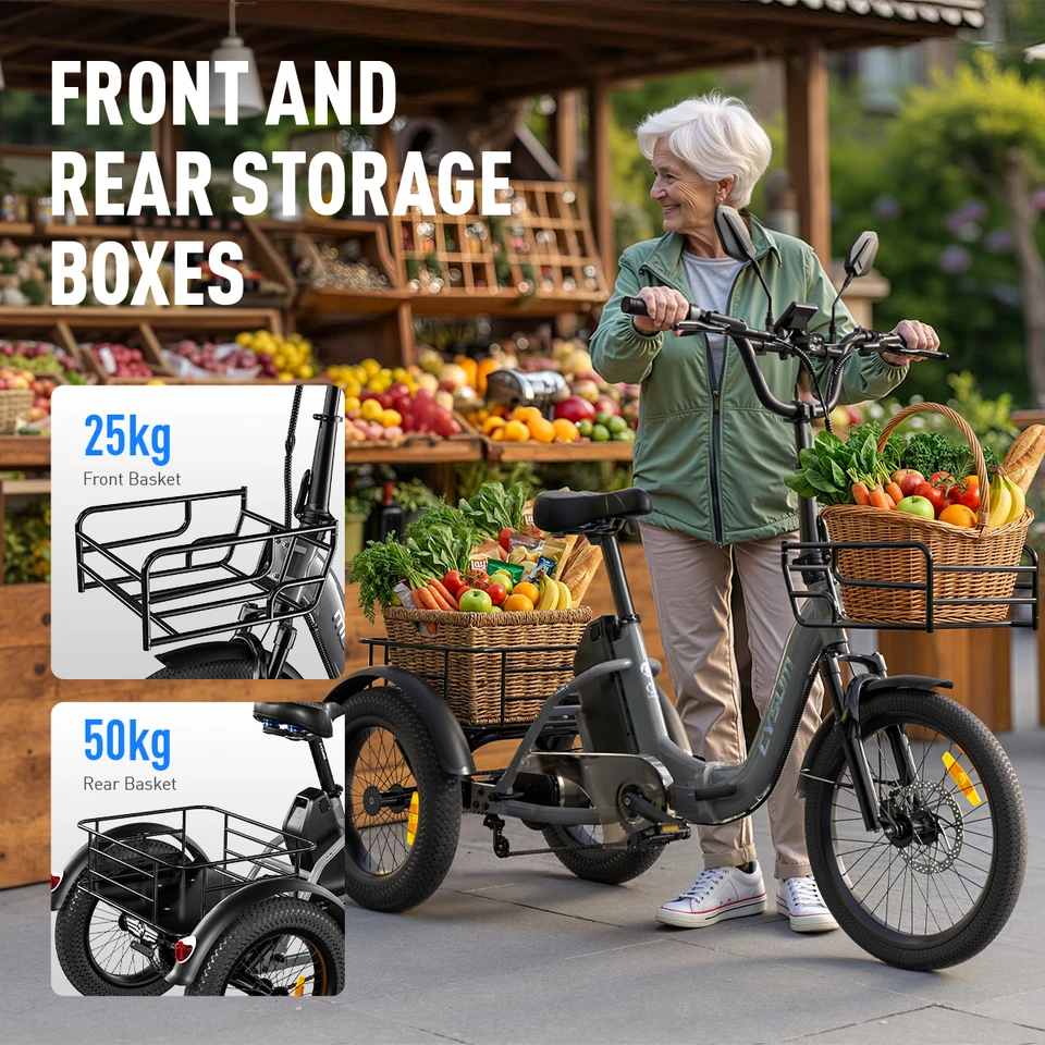 Electric Tricycle 750W Motor 48V 20AH Remover lithium Battery Foldable 3 Wheel Electric Bike 16 Inch Fat Tire 100km Ebike - Image 4