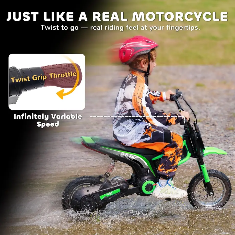 Electric Dirt Bike with Twist Grip Throttle, 24V 350W Off-Road Electric Motorcycle, Up to 15 MPH with Brake, Music Horn, R - Image 3