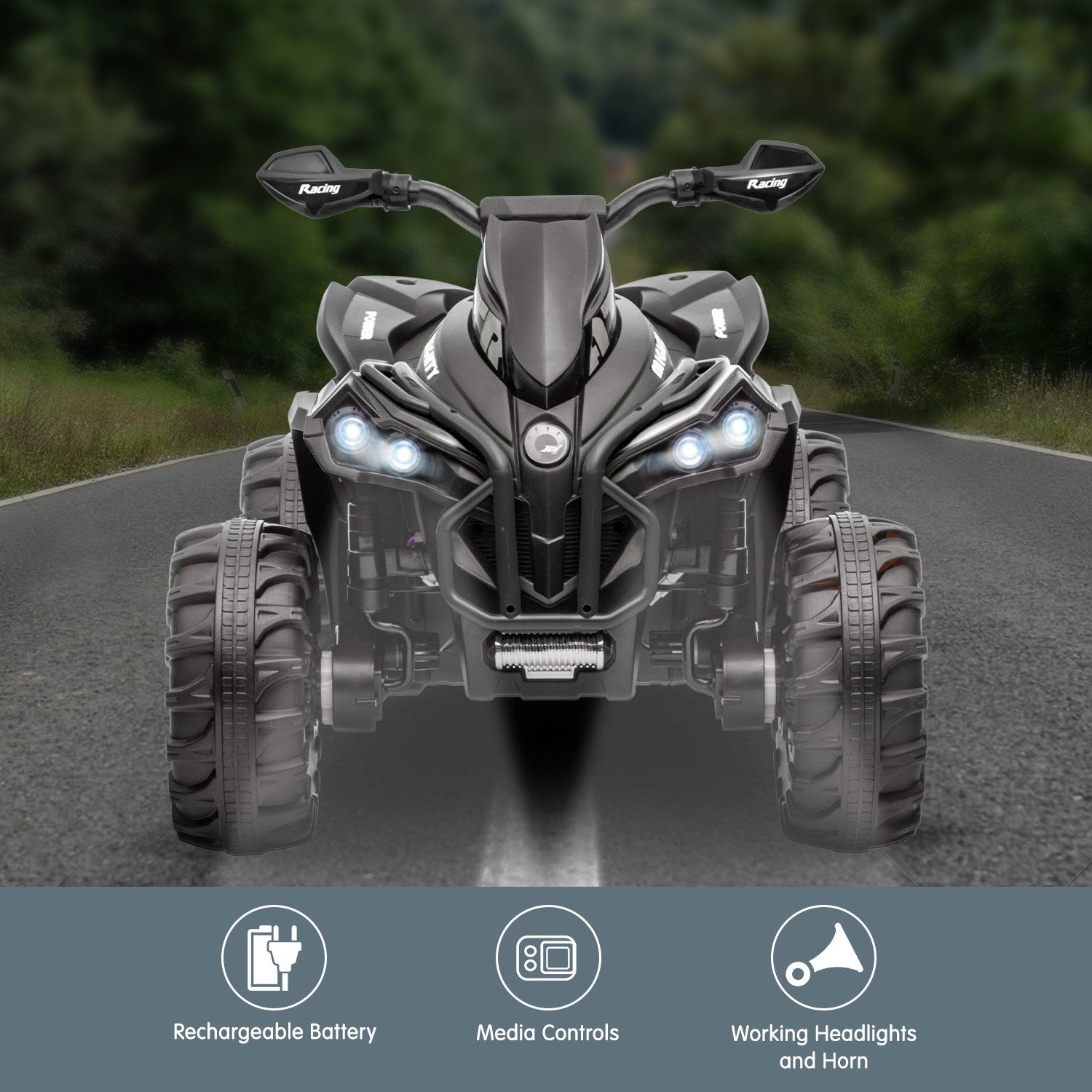 NNEDPE GTS99 Kids Toy Electric Ride On Quad Bike 50W ATV - Black - Image 5
