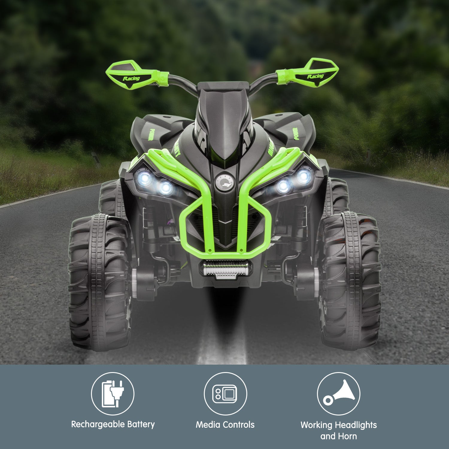 NNEDPE GTS99 Kids Toy Electric Ride On Quad Bike Toy ATV 50W - Green - Image 5